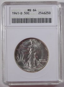 1941-D Half Dollar ANACS MS 64