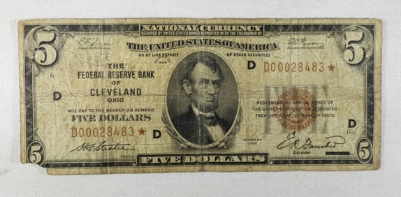 1929 $5 "Star Note" Cleveland OH
