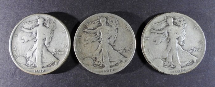 (3) 1918 Walking Liberty Half Dollars
