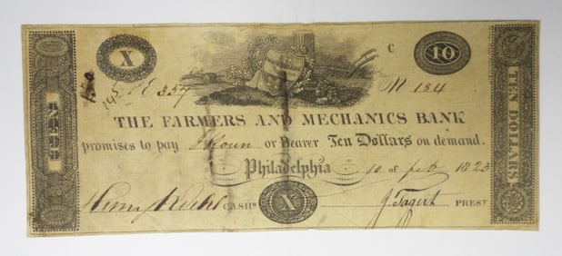 1823 $10 Obsolete Note, Philadelphia, PA