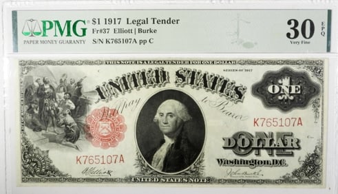 1917 $1 Legal Tender, PMG EPQ 30 Very Fine