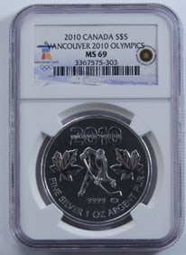 2010 $5 Vancuver Olympics .999 Silver, NGC MS-69
