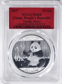 2017 China Panda 1oz Silver, PCGS MS-69