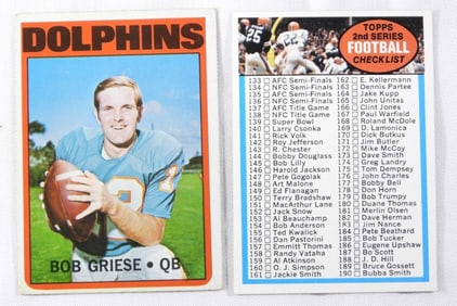 (2) TOPPS Football Checklist & Bob Griese Card