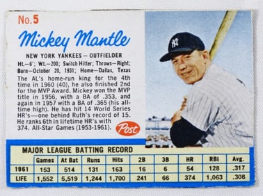 Post Number 5 Hand Cut Mickey Mantle