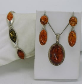 Amber Gemstone Sterling Set