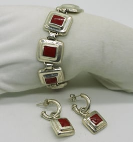 Mexico Sterling Bracelet & Pierced Earrings