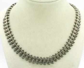 Vintage Sterling Swirl Floral Fringe Necklace