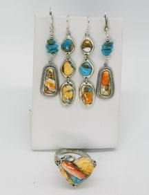 Oyster Copper Turquoise Ring & Earrings