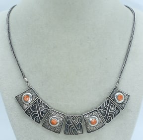 Vintage 950 Silver with Coral Necklace