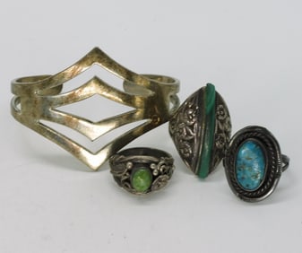 Turquoise & Malachite Rings & Bracelet