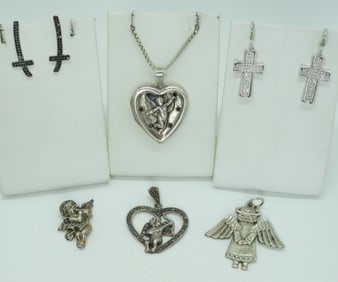 6 Sterling Religious Pendants & Earrings