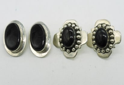 Taxco Sterling Black Onyx Earrings