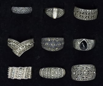 9 Marcasite Sterling Fashion Rings