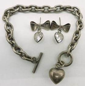 Sterling Heart Bracelet & Pierced Earrings