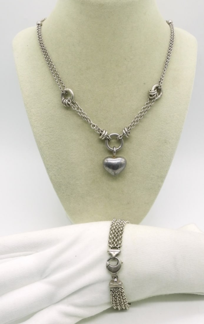 Multi Strand 925 Heart Necklace & Bracelet (1 of 2)