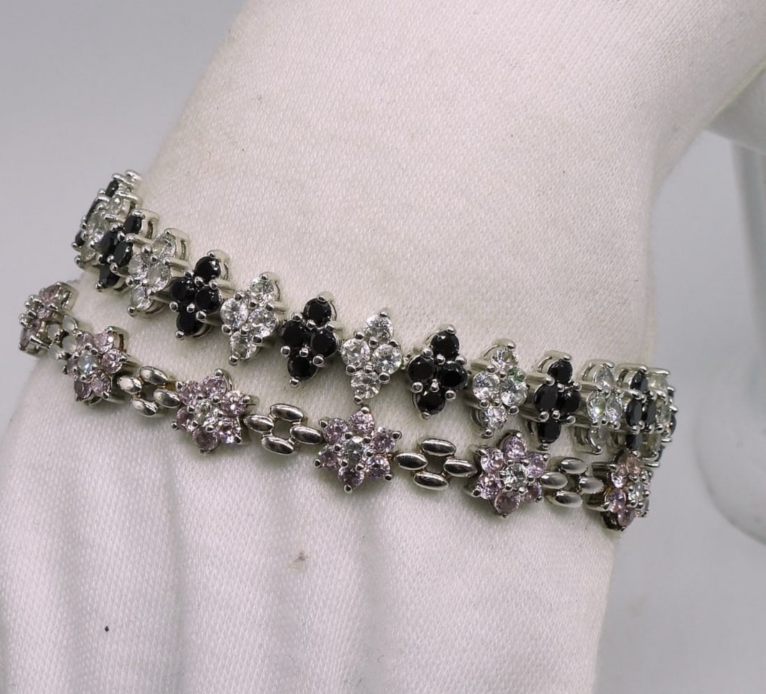 Pink & Black Gemstone 925 Bracelets (1 of 2)