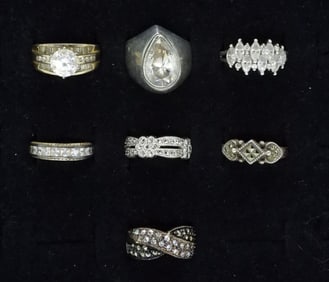 7 Sterling Simulated Diamond Rings - Taxco