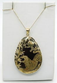 14k Gold Chain &  Smokey Quartz Pendant