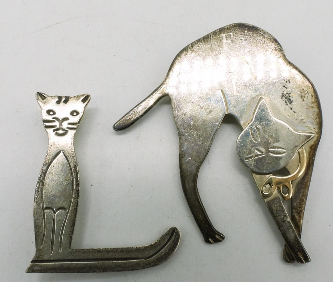 2 Sterling 14k Accented Cat Brooches (1 of 3)
