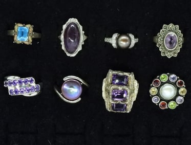 8 Sterling Fashion Gemstone Rings