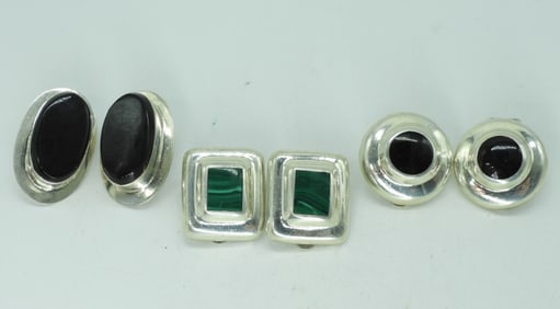 3 Pair of Taxco Sterling Clip On Earrings