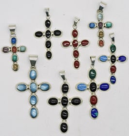 8 Sterling Gemstone Cross Pendants
