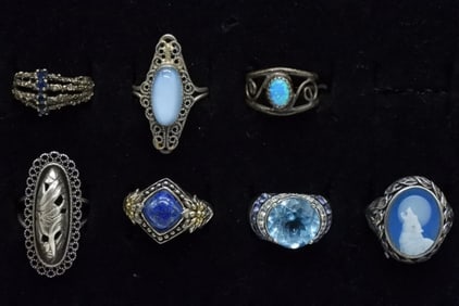 7 Sterling Gemstone Fashion Rings