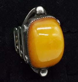 Large Yellow Amber Sterling Ring