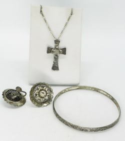 Floral Sterling Necklace, Bangle & Earrings