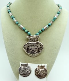 Turquoise Beaded 925 Necklace Earring Set