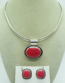 Pink Gemstone 925 Necklace Earring Set