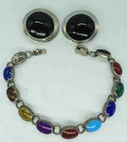 Taxco Black Onyx Earrings & Bracelet