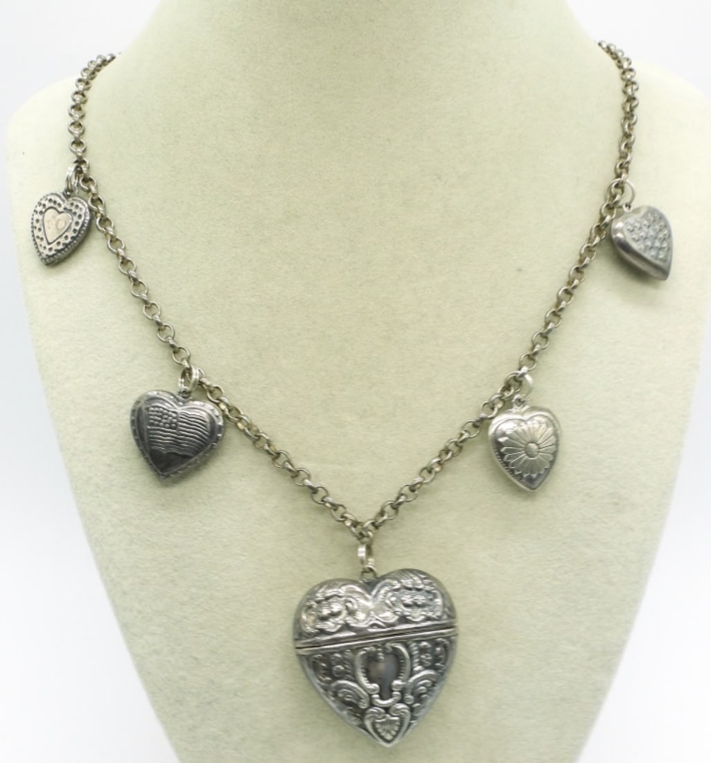 Sterling Hearts Perfume Locket Necklace: Sterling heart perfume locket necklace, 30" long. Still smells of the perfume. (25.6 dwt) (6x4x2)
