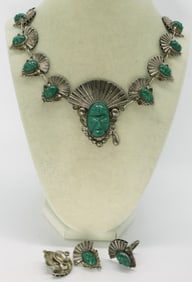 Carved Mexico Green Onyx 925 Set