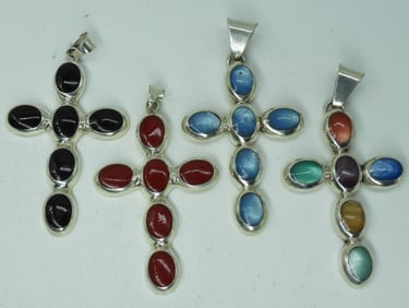 4 Sterling Gemstone Cross Pendants