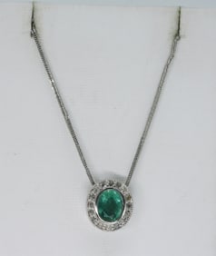 14k White Gold Emerald Diamond Necklace