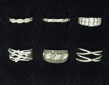 Six Sterling Simulated Diamond Rings