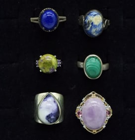 6 Sterling Natural Gemstone Fashion Rings