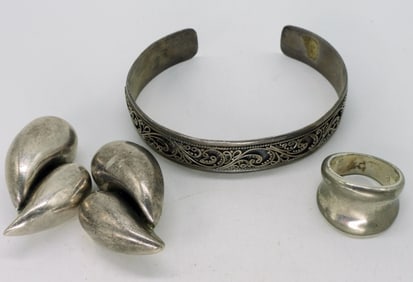 Taxco Clip On Earrings, Bracelet & Ring