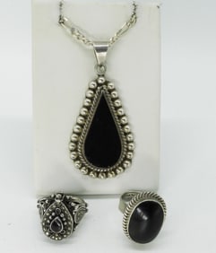 Black Onyx Poison Ring, Necklace - Sterling