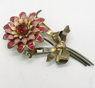 Vintage 925 Gold Tone Flower Brooch