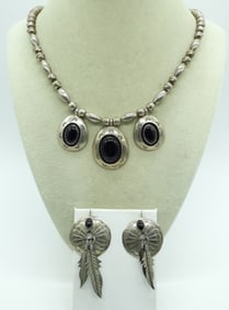 Black Onyx Sterling Necklace & Earrings