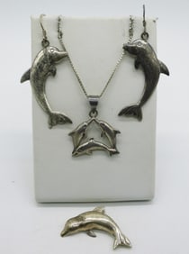 Sterling Dolphin Pendants & Earrings