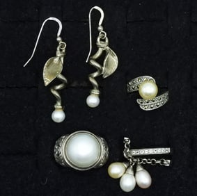 Pearl Rings & Pierced Earrings - Sterling