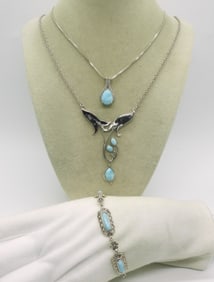 Larimar 925 Necklaces and Bracelet