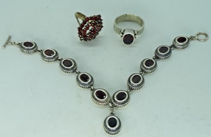 Garnet Sterling Bracelet & Rings