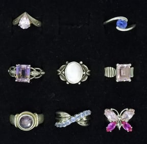 8 Sterling Pink & Purple Gemstone Rings