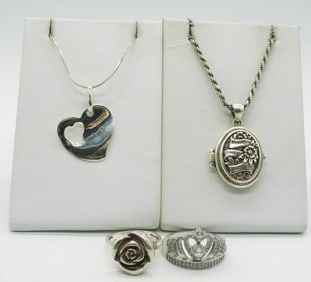 Sterling Locket Necklace & Rings