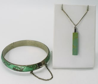 Green Turquoise Necklace & Siam Sterling